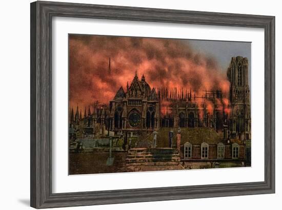 The Cathedral of Rheims During the Bombardment by German Artillery, 19th September, 1914-null-Framed Giclee Print