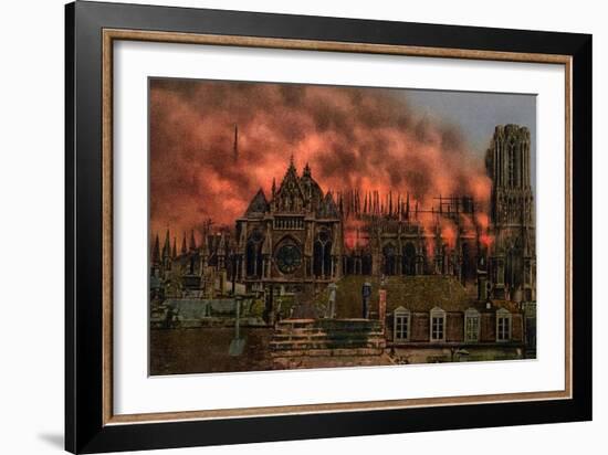 The Cathedral of Rheims During the Bombardment by German Artillery, 19th September, 1914-null-Framed Giclee Print