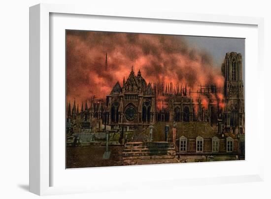 The Cathedral of Rheims During the Bombardment by German Artillery, 19th September, 1914-null-Framed Giclee Print