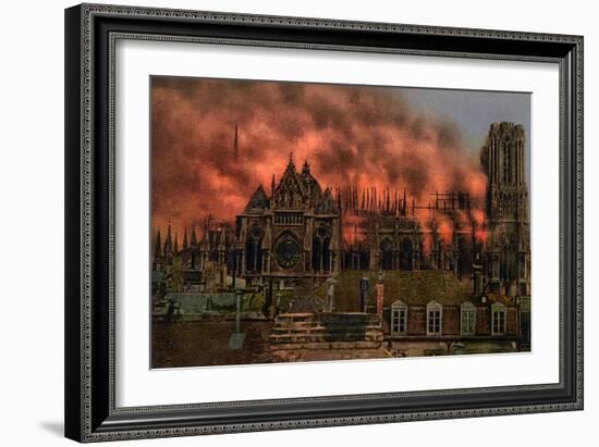 The Cathedral of Rheims During the Bombardment by German Artillery, 19th September, 1914-null-Framed Giclee Print