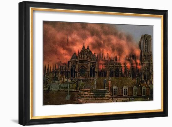 The Cathedral of Rheims During the Bombardment by German Artillery, 19th September, 1914-null-Framed Giclee Print