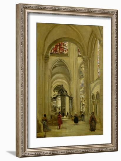 The Cathedral of Sens, View of the Interior, 1874-Jean-Baptiste-Camille Corot-Framed Giclee Print