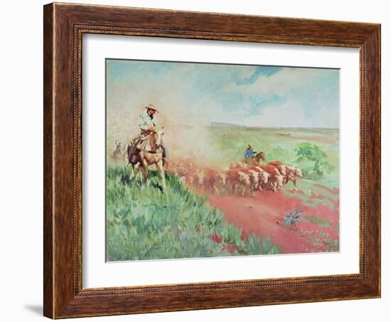 The Cattle Drive, 1960 (Oil on Canvas)-Terence Cuneo-Framed Giclee Print