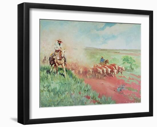 The Cattle Drive, 1960 (Oil on Canvas)-Terence Cuneo-Framed Giclee Print