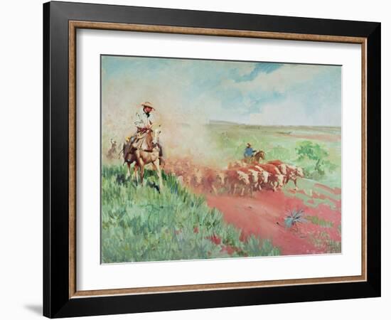 The Cattle Drive, 1960 (Oil on Canvas)-Terence Cuneo-Framed Giclee Print