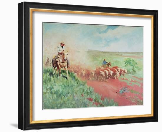 The Cattle Drive, 1960 (Oil on Canvas)-Terence Cuneo-Framed Giclee Print