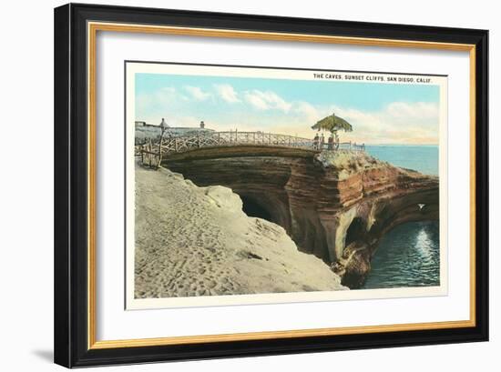 The Caves at Sunset Cliffs-null-Framed Art Print