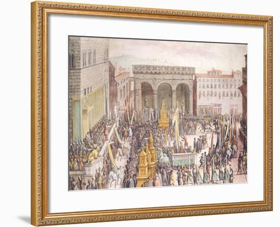 The Celebration of Flatteries (Festa Degli Omaggi) in Piazza Della Signoria in Florence-null-Framed Giclee Print