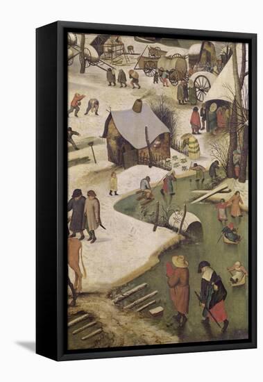 The Census at Bethlehem, Detail of Children Playing on the Frozen River-Pieter Bruegel the Elder-Framed Premier Image Canvas