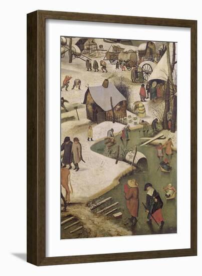 The Census at Bethlehem, Detail of Children Playing on the Frozen River-Pieter Bruegel the Elder-Framed Giclee Print