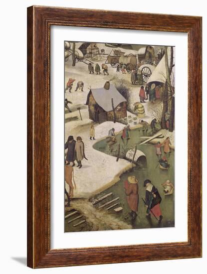 The Census at Bethlehem, Detail of Children Playing on the Frozen River-Pieter Bruegel the Elder-Framed Giclee Print