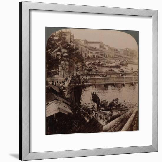 The centre of traffic - Singapore River and Kavanagh Bridge, from Surveyor's office, Singapore'-Unknown-Framed Photographic Print