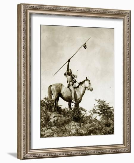 The Challenge (Yakama Warrior on Horseback, 1911)-Eugene Everett Lavalleur and L.V. McWhorter-Framed Giclee Print