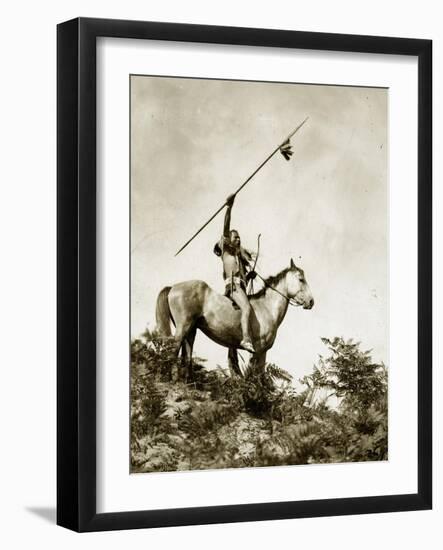 The Challenge (Yakama Warrior on Horseback, 1911)-Eugene Everett Lavalleur and L.V. McWhorter-Framed Giclee Print