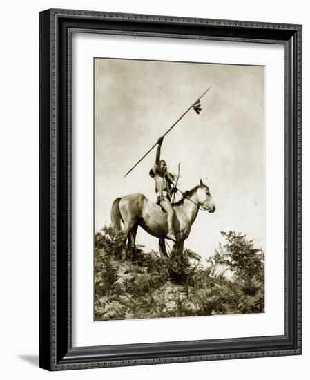 The Challenge (Yakama Warrior on Horseback, 1911)-Eugene Everett Lavalleur and L.V. McWhorter-Framed Giclee Print