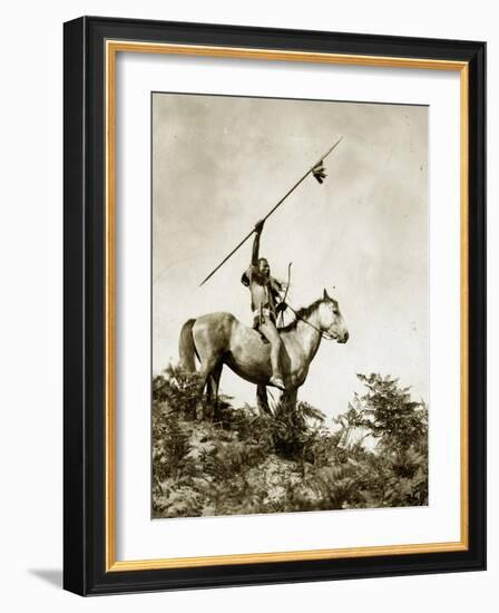 The Challenge (Yakama Warrior on Horseback, 1911)-Eugene Everett Lavalleur and L.V. McWhorter-Framed Giclee Print