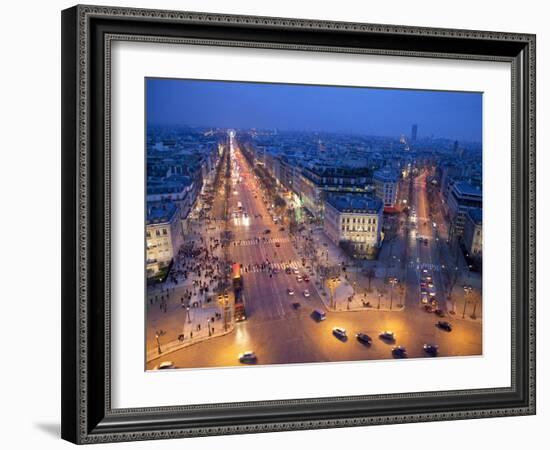 The Champs Elysees at Night from the Arc De Triomphe, Paris, France, Europe-Martin Child-Framed Photographic Print