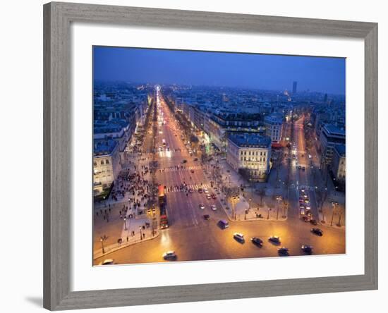 The Champs Elysees at Night from the Arc De Triomphe, Paris, France, Europe-Martin Child-Framed Photographic Print