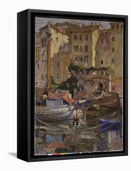 The Charcoal Boat, Camogli, Italy (Oil on Canvas)-Terence Cuneo-Framed Premier Image Canvas
