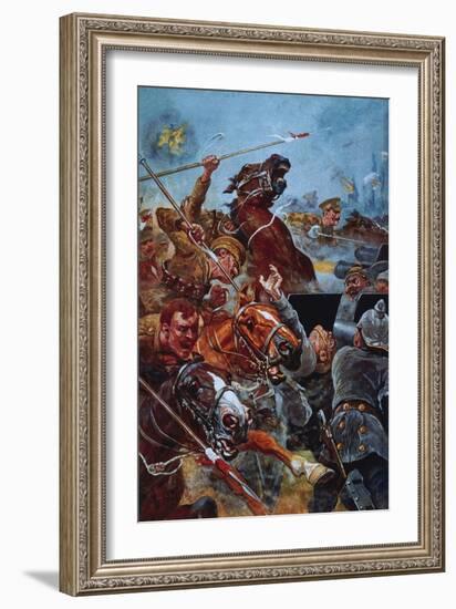 The Charge of the 9th Lancers During the Retreat from Mons-Stanley L. Wood-Framed Giclee Print