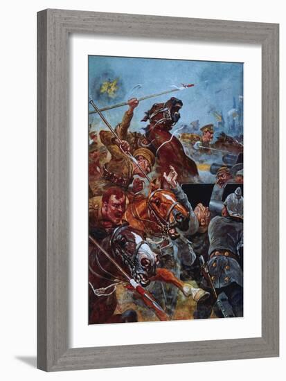 The Charge of the 9th Lancers During the Retreat from Mons-Stanley L. Wood-Framed Giclee Print