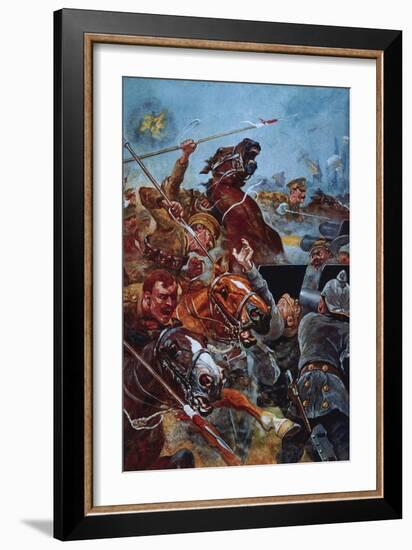 The Charge of the 9th Lancers During the Retreat from Mons-Stanley L. Wood-Framed Giclee Print