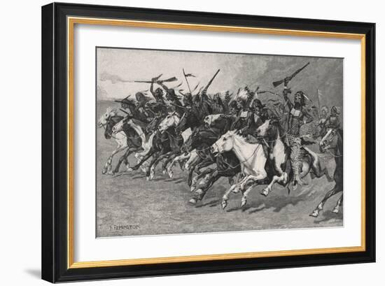 The Charge on the Sun-Pole, 1890 (Wood Engraving on Newsprint)-Frederic Remington-Framed Giclee Print