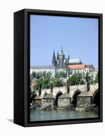 The Charles Bridge the Castle and St Vitus Cathedral, Prague, Czech Republic-Peter Thompson-Framed Premier Image Canvas