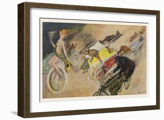 The Chase!, a Symbolic Depicting of the Immense Enthusiasm for Motor Racing-Johann Martini-Framed Art Print