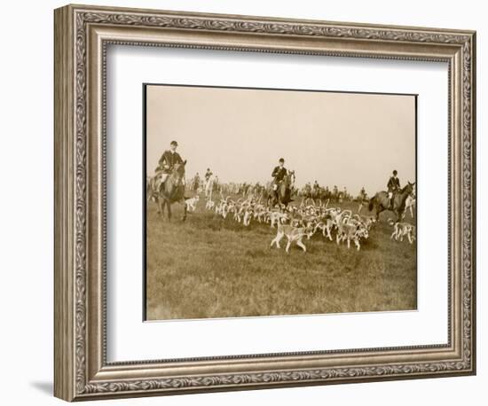 The Chase of the Devon and Somerset Stag Hunt with Horses and Hounds Running Downhill England-null-Framed Photographic Print