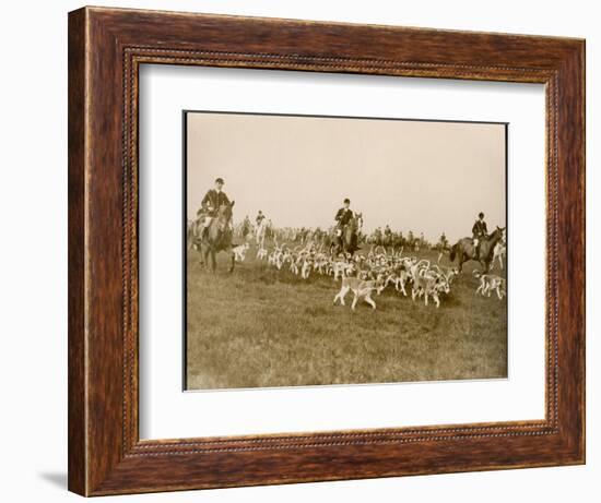 The Chase of the Devon and Somerset Stag Hunt with Horses and Hounds Running Downhill England-null-Framed Photographic Print