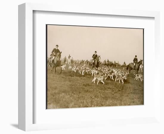 The Chase of the Devon and Somerset Stag Hunt with Horses and Hounds Running Downhill England-null-Framed Photographic Print