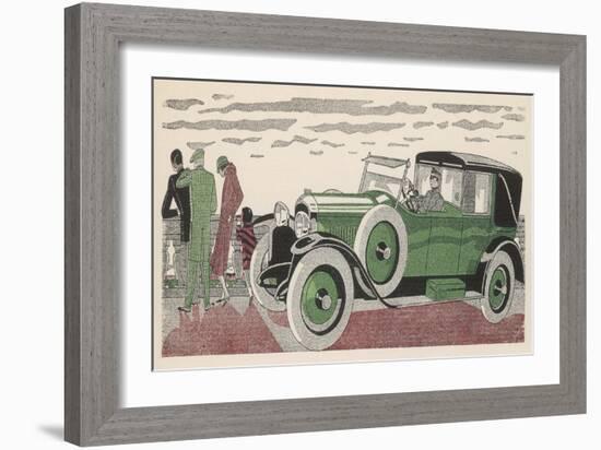 The Chauffeur of a Peugeot Waits While His Passengers Admire the View-Jean Grangier-Framed Art Print