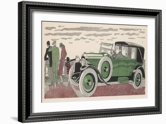 The Chauffeur of a Peugeot Waits While His Passengers Admire the View-Jean Grangier-Framed Art Print