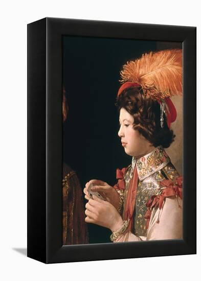 The Cheat with the Ace of Diamonds, Detail Depicting the Male Card Player with the Feathered Hat-Georges de La Tour-Framed Premier Image Canvas