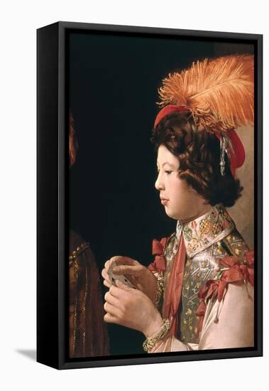The Cheat with the Ace of Diamonds, Detail Depicting the Male Card Player with the Feathered Hat-Georges de La Tour-Framed Premier Image Canvas