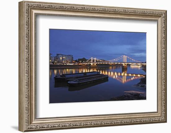 The Chelsea Bridge in London During Blue Hour, London, England-David Bank-Framed Photographic Print