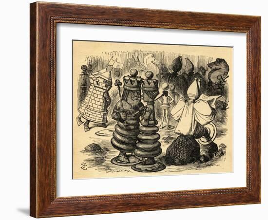 The Chess Players, Illustration from 'Through the Looking Glass' by Lewis Carroll (1832-98) First…-John Tenniel-Framed Giclee Print