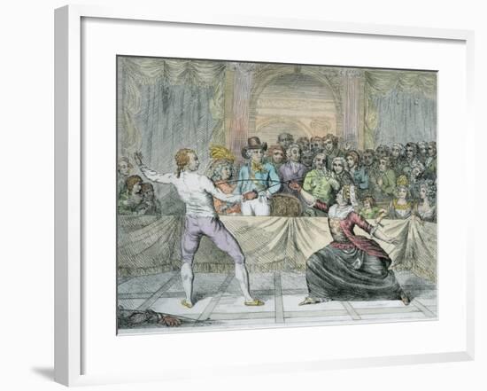 The Chevalier D'Eon, Dressed as a Woman, in a Fencing Match-English School-Framed Giclee Print