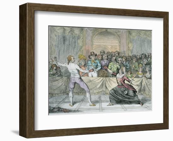 The Chevalier D'Eon, Dressed as a Woman, in a Fencing Match-English School-Framed Premium Giclee Print