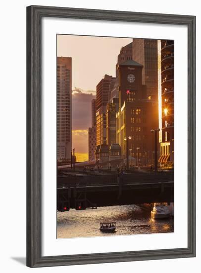 The Chicago River at Sunset.-Jon Hicks-Framed Photographic Print