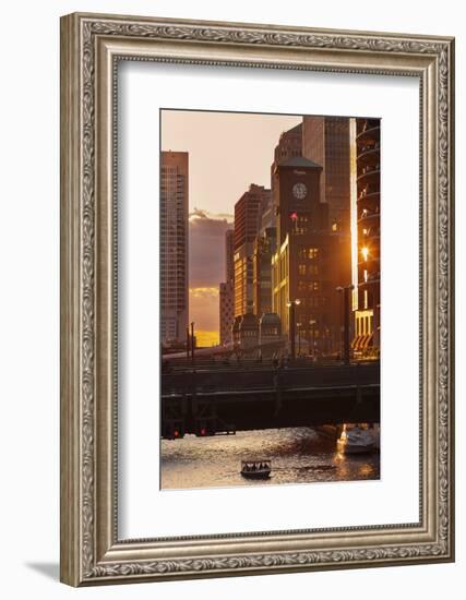 The Chicago River at Sunset.-Jon Hicks-Framed Photographic Print