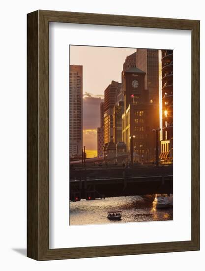 The Chicago River at Sunset.-Jon Hicks-Framed Photographic Print