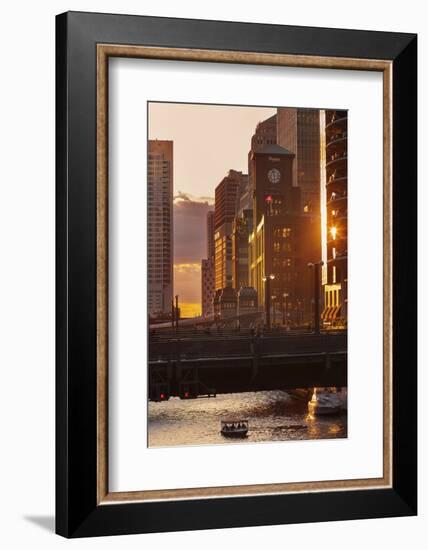 The Chicago River at Sunset.-Jon Hicks-Framed Photographic Print