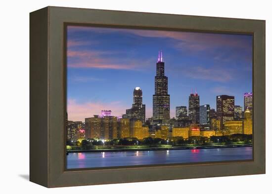 The Chicago Skyline over Lake Michigan at Dusk-Jon Hicks-Framed Premier Image Canvas