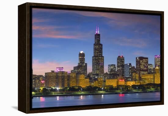 The Chicago Skyline over Lake Michigan at Dusk-Jon Hicks-Framed Premier Image Canvas