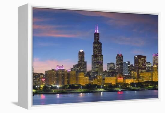 The Chicago Skyline over Lake Michigan at Dusk-Jon Hicks-Framed Premier Image Canvas