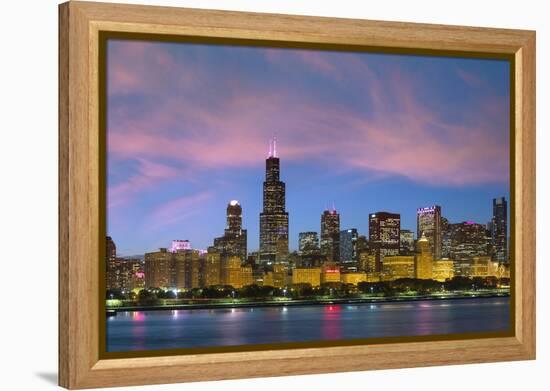 The Chicago Skyline over Lake Michigan at Dusk-Jon Hicks-Framed Premier Image Canvas