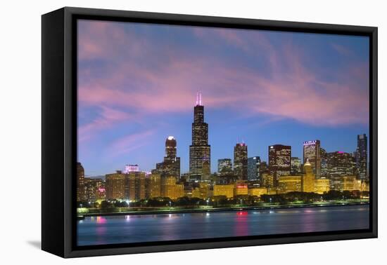 The Chicago Skyline over Lake Michigan at Dusk-Jon Hicks-Framed Premier Image Canvas