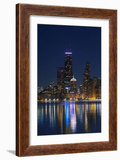 The Chicago Skyline over Lake Michigan at Dusk-Jon Hicks-Framed Photographic Print